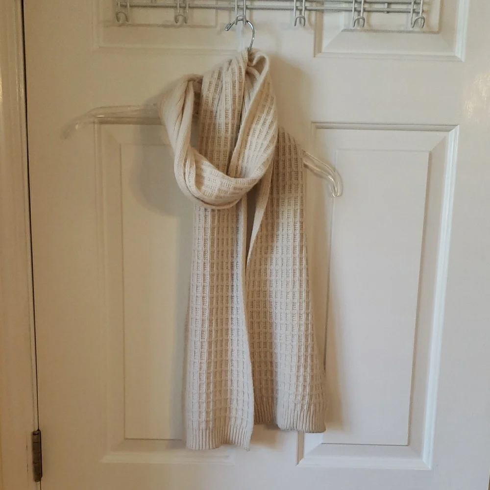 Cream Two-sided Weave  Knit Scarf - Waffle & Ribbed